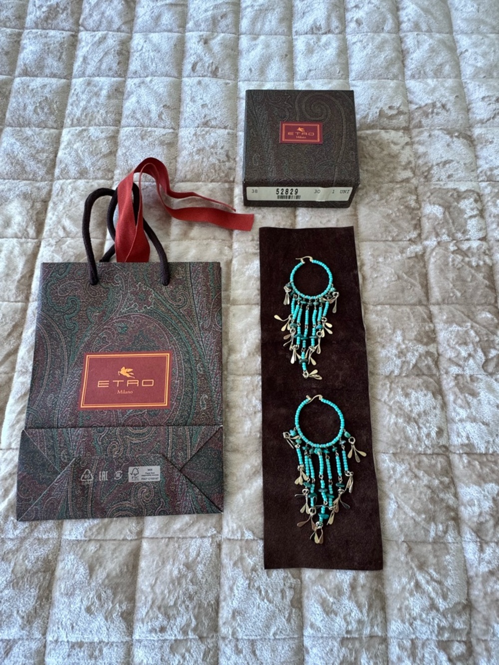 Etro Turquoise Beaded Fringe Hoop Earrings with Gold-Tone Charms